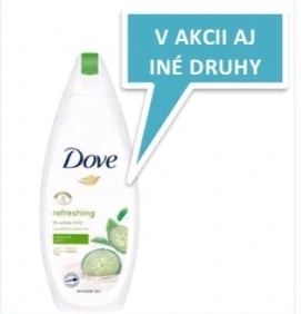 sprchový gél Dove Refreshing s vôňou uhorky a zeleného čaju.