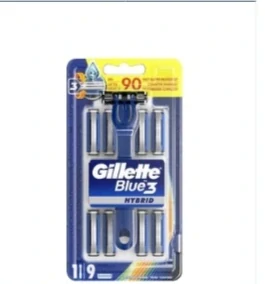 holiaci strojček Gillette Blue3 Hybrid s 9 náhradnými hlavicami.