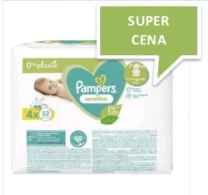 vlhčené obrúsky Pampers Sensitive, balenie 4x52 kusov.
