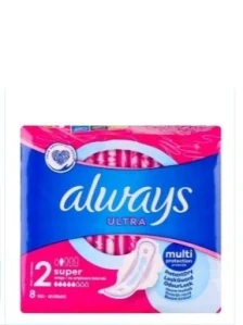 hygienické vložky Always Ultra Super Plus s krídelkami, balenie obsahuje 8 kusov.