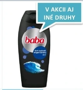sprchový gél Baba Men s motívom morskej vlny a nápisom „baba“.
