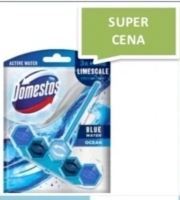 Domestos Power 5+ Blue Water Ocean je tuhý WC blok, ktorý sa stará o toaletu a zanecháva sviežu vôňu po každom spláchnutí.