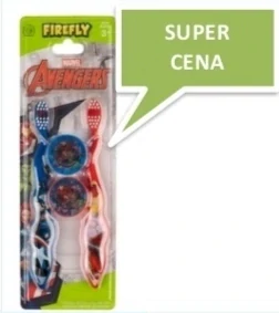 Ide o sadu dvoch detských zubných kefiek Firefly Avengers s krytkami.