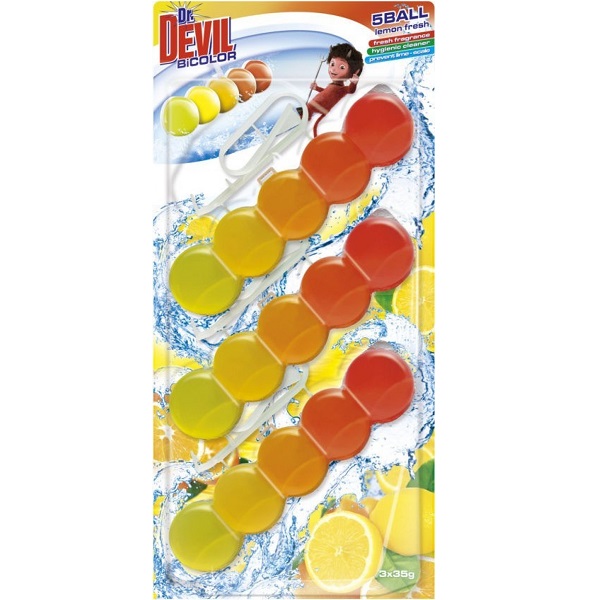 Dr. Devil BiColor 5Ball WC záves Lemon Fresh 3x35G